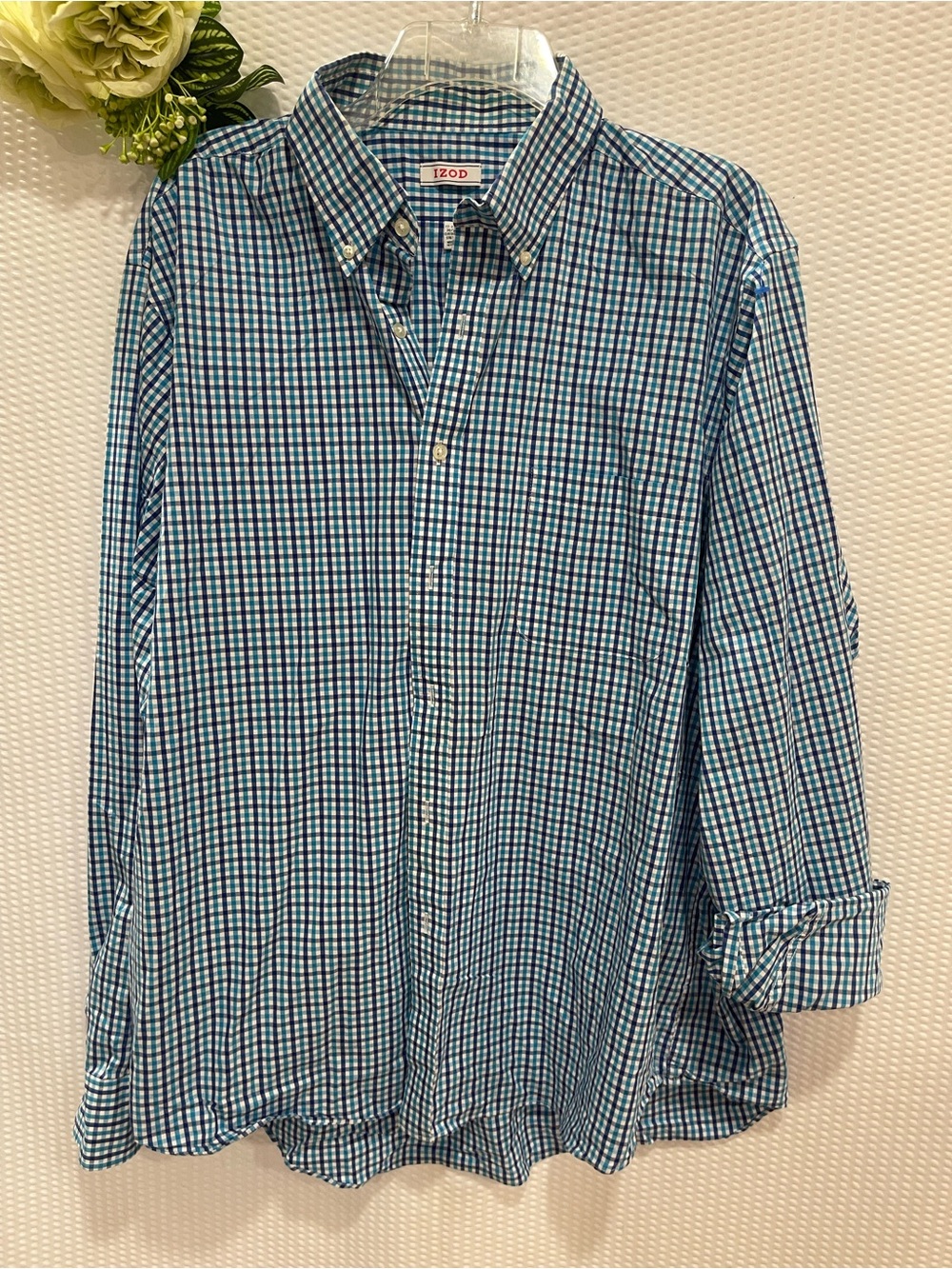 IZOD Men’s Blue Green Check Button-Down Shirt